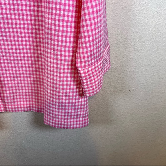 White Stag Pink Gingham Collared Button-Up Shirt. 3/4 sleeves. Size M - Picture 5 of 6